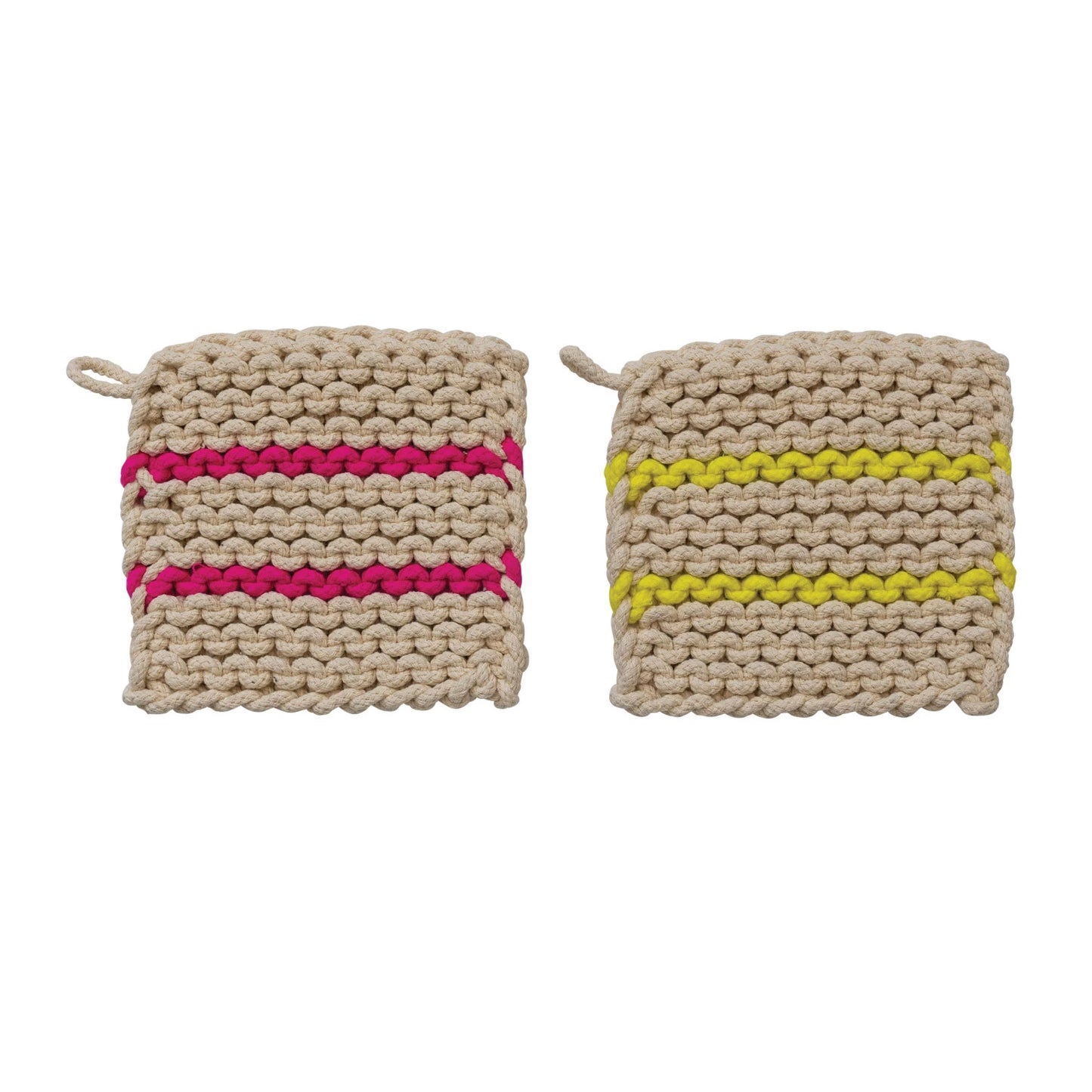 Neon Striped Cotton Crochet Pot Holders