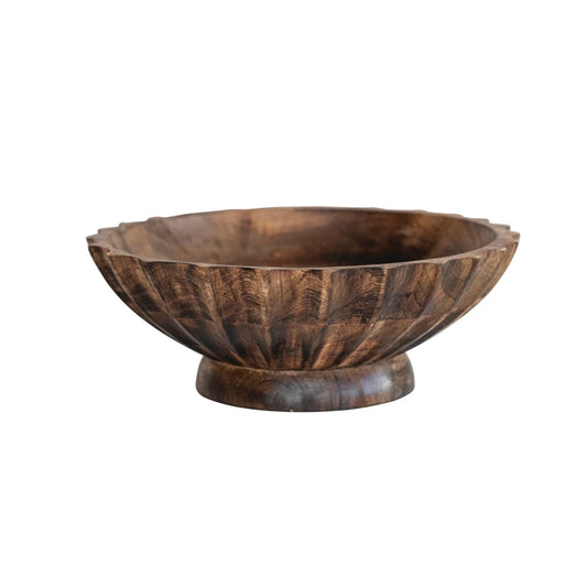 Hand-carved, Scalloped Mango Wood Bowl