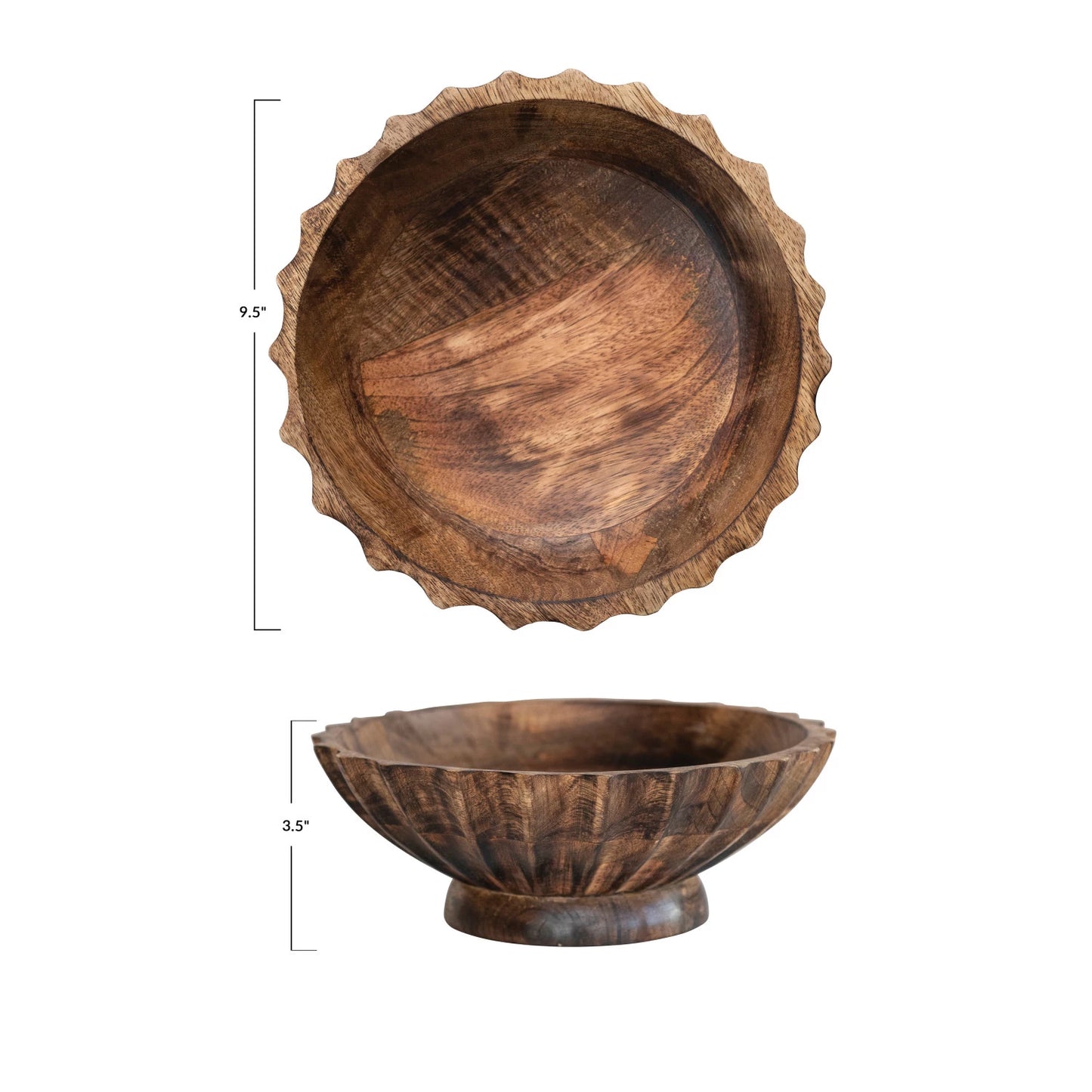 Hand-carved, Scalloped Mango Wood Bowl